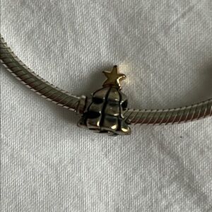 Silver Christmas Tree Charm with Gold Star